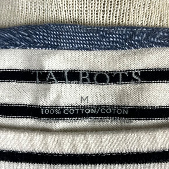 Talbots Embroidered Flowers Black White Striped Top Long Sleeve Size M - Picture 5 of 5